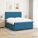 Boxmadras med topmadras med hovedgærde Blå 140 x 190 cm Fløjl