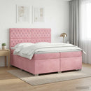 Boxmadras med topmadras Lyserød 200 x 200 cm Fløjl