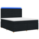 Boxmadras med topmadras med hovedgærde Sort 140 x 200 cm Stof