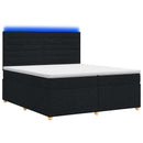 Boxmadras med topmadras med hovedgærde Sort 200 x 200 cm Stof