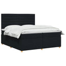 Boxmadras med topmadras med hovedgærde Sort 200 x 200 cm Stof