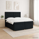 Boxmadras med topmadras med hovedgærde Sort 200 x 200 cm Stof