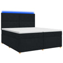 Boxmadras med topmadras med hovedgærde Sort 200 x 200 cm Stof