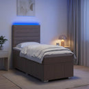 LED boksmadrasseng med madras Gråbrun 100 x 200 cm Stof