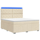 LED boksmadrasseng med madras Cremefarvet 140 x 200 cm Stof