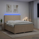 LED boksmadrasseng med madras Cremefarvet 140 x 200 cm Stof