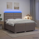 LED boksmadrasseng med madras Gråbrun 200 x 200 cm Stof