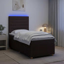 LED boksmadrasseng med madras Mørk Brun 100 x 200 cm Stof