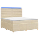 LED boksmadrasseng med madras Cremefarvet 140 x 190 cm Stof