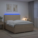 LED boksmadrasseng med madras Cremefarvet 140 x 200 cm Stof