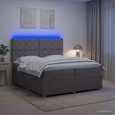 LED boksmadrasseng med madras Gråbrun 200 x 200 cm Stof