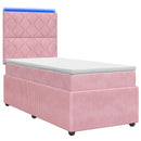 LED boksmadrasseng med madras Lyserød 90 x 190 cm Fløjl