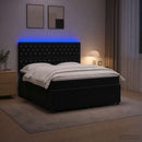 LED boksmadrasseng med madras Sort 180 x 200 cm Fløjl