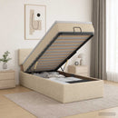 Ottoman seng med madras og LED Cremefarvet 90 x 200 cm Stof