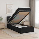 Ottoman seng med madras og LED Sort 90 x 200 cm Stof