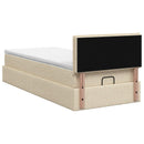 Ottoman seng med madras og LED Cremefarvet 100 x 200 cm Stof