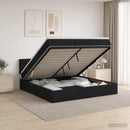 Ottoman seng med madras og LED Sort 140 x 190 cm Stof