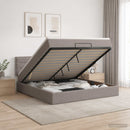 Ottoman seng med madras og LED Gråbrun 140 x 190 cm Stof