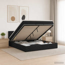 Ottoman seng med madras og LED Sort 160 x 200 cm Stof