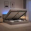 Ottoman seng med madras og LED Gråbrun 140 x 190 cm Stof