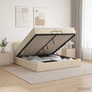 Ottoman seng med madras og LED Cremefarvet 200 x 200 cm Stof