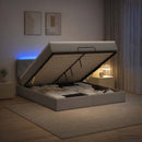 Ottoman seng med madras og LED Lysegrå 140 x 190 cm Stof