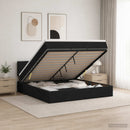 Ottoman seng med madras og LED Sort 140 x 190 cm Stof