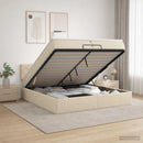 Ottoman seng med madras og LED Cremefarvet 200 x 200 cm Stof