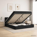 Ottoman seng med madras og LED Sort 140 x 190 cm Velour