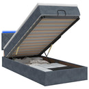 Ottoman seng med madras og LED Mørkegrå 90 x 200 cm Velour