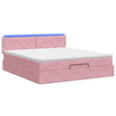 Ottoman seng med madras og LED Lyserød 140 x 190 cm Velour