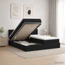 Ottoman seng med madras og LED Sort 180 x 200 cm Stof