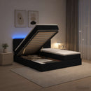 Ottoman seng med madras og LED Sort 200 x 200 cm Stof