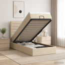 Ottoman seng med madras og LED Cremefarvet 90 x 200 cm Stof