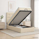 Ottoman seng med madras og LED Cremefarvet 100 x 200 cm Stof