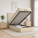 Ottoman seng med madras og LED Cremefarvet 90 x 190 cm Stof