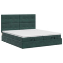 Ottoman seng med madras med hovedgærde 2 stk. Mørkegrøn Fløjl