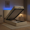 Ottoman seng med madras og LED Cremefarvet 90 x 190 cm Stof