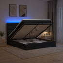 Ottoman seng med madras og LED Sort 140 x 200 cm Stof