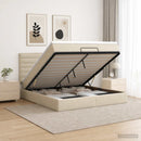 Ottoman seng med madras og LED Cremefarvet 140 x 190 cm Stof