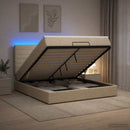 Ottoman seng med madras og LED Cremefarvet 140 x 200 cm Stof