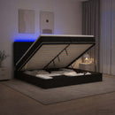 Ottoman seng med madras og LED Sort 200 x 200 cm Stof