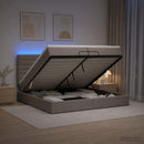 Ottoman seng med madras og LED Gråbrun 200 x 200 cm Stof