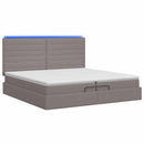 Ottoman seng med madras og LED Gråbrun 200 x 200 cm Stof