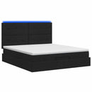 Ottoman seng med madras og LED Sort 140 x 200 cm Stof