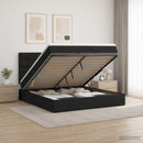 Ottoman seng med madras og LED Sort 160 x 200 cm Stof