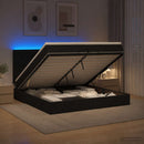 Ottoman seng med madras og LED Sort 200 x 200 cm Stof