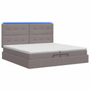 Ottoman seng med madras og LED Gråbrun 200 x 200 cm Stof