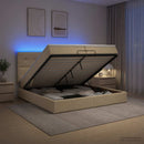 Ottoman seng med madras og LED Cremefarvet 200 x 200 cm Stof