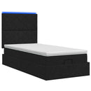 Ottoman seng med madras og LED Sort 90 x 190 cm Stof